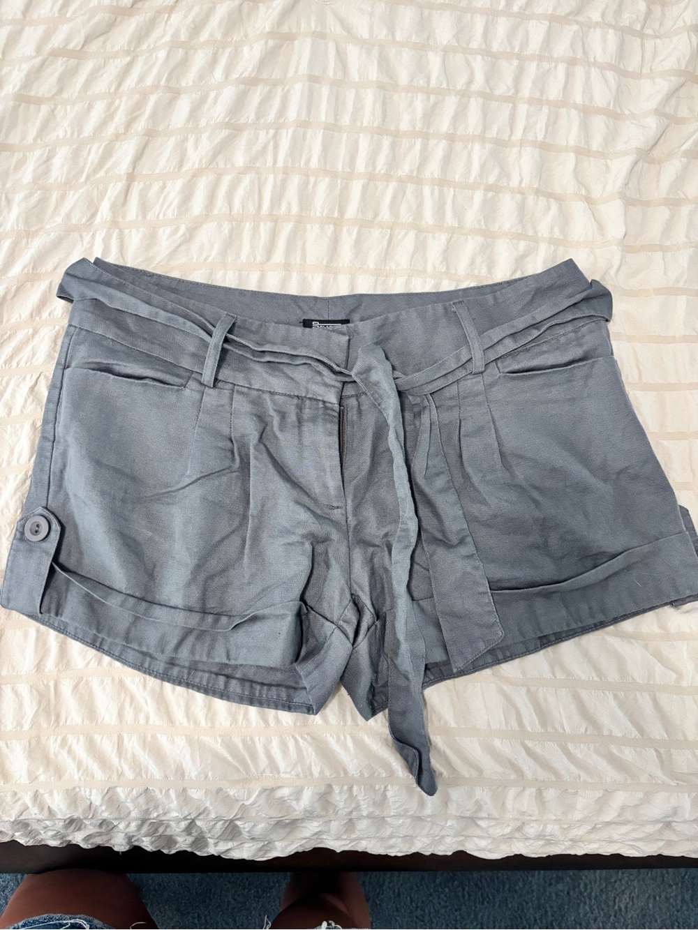 DNA Classic Women’s Gray linen blend Tie-Waist Casual Shorts size Large